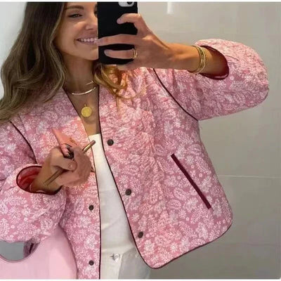 Quilted Jacket | Pink | Oversized | Ladies Padded Jacket | Women's Jacket-Grace Aura