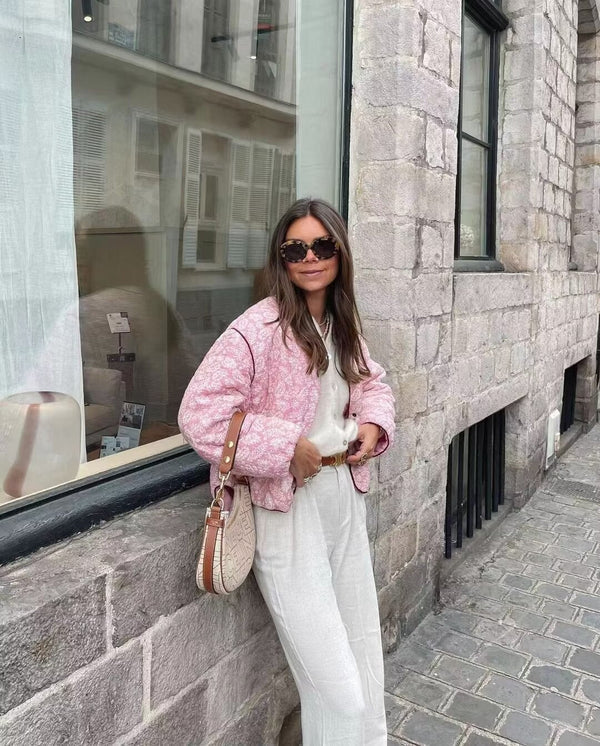 Quilted Jacket | Pink | Oversized | Ladies Padded Jacket | Women's Jacket-Grace Aura