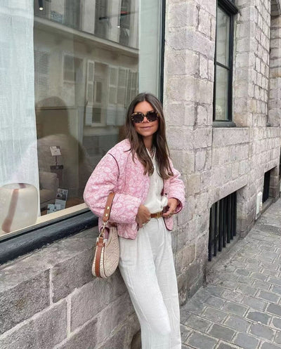 Quilted Jacket | Pink | Oversized | Ladies Padded Jacket | Women's Jacket-Grace Aura