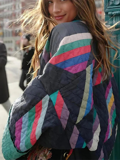 Quilted Jacket - Women's Colorful Open Front Oversized Jacket for Winter-Grace Aura