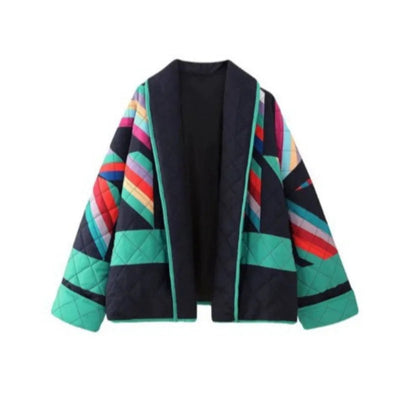 Quilted Jacket - Women's Colorful Open Front Oversized Jacket for Winter-Grace Aura