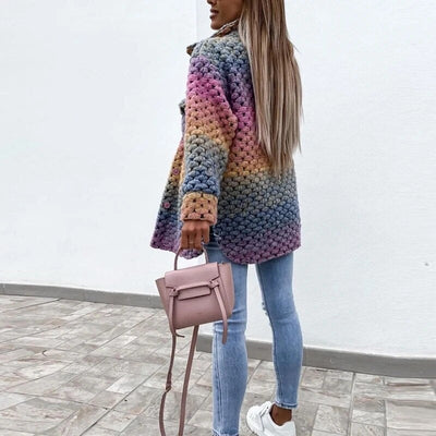 Rainbow Jacket - Women's Warm Button-Up Woven Braided Jacket-Grace Aura