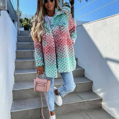 Rainbow Jacket - Women's Warm Button-Up Woven Braided Jacket-Grace Aura