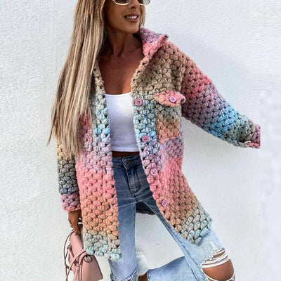 Rainbow Jacket - Women's Warm Button-Up Woven Braided Jacket-Grace Aura