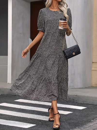Ruffle Dress, Puff Sleeve, Tiered, Midi Dress, Summer Dress-Grace Aura