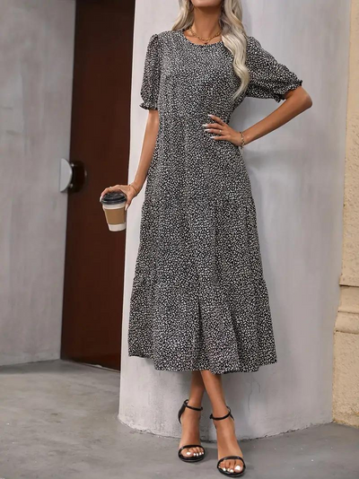 Ruffle Dress, Puff Sleeve, Tiered, Midi Dress, Summer Dress-Grace Aura