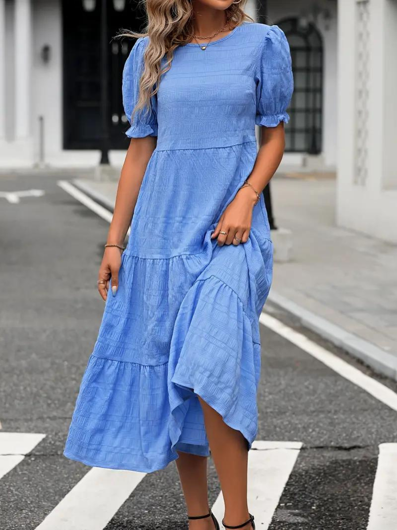 Ruffle Dress, Puff Sleeve, Tiered, Midi Dress, Summer Dress-Grace Aura