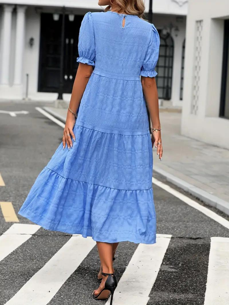 Ruffle Dress, Puff Sleeve, Tiered, Midi Dress, Summer Dress-Grace Aura