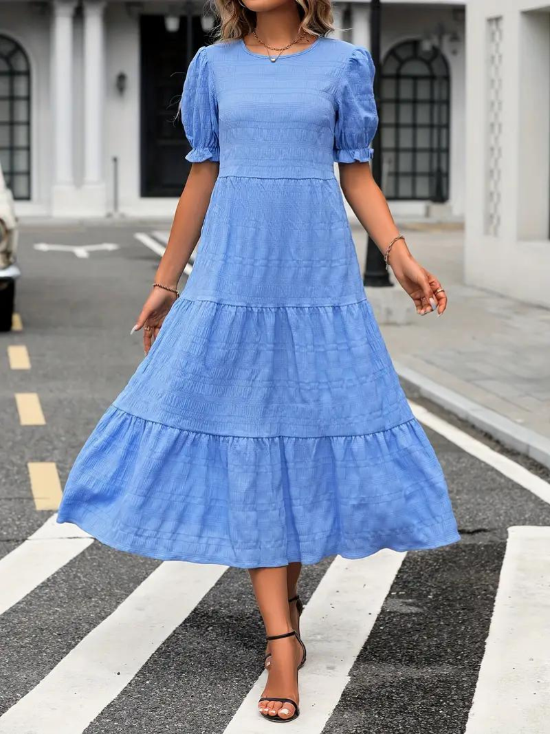 Ruffle Dress, Puff Sleeve, Tiered, Midi Dress, Summer Dress-Grace Aura