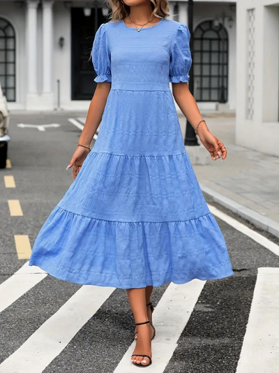 Ruffle Dress, Puff Sleeve, Tiered, Midi Dress, Summer Dress-Grace Aura