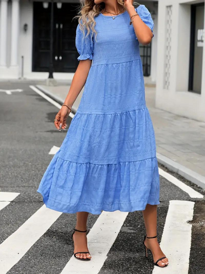 Ruffle Dress, Puff Sleeve, Tiered, Midi Dress, Summer Dress-Grace Aura