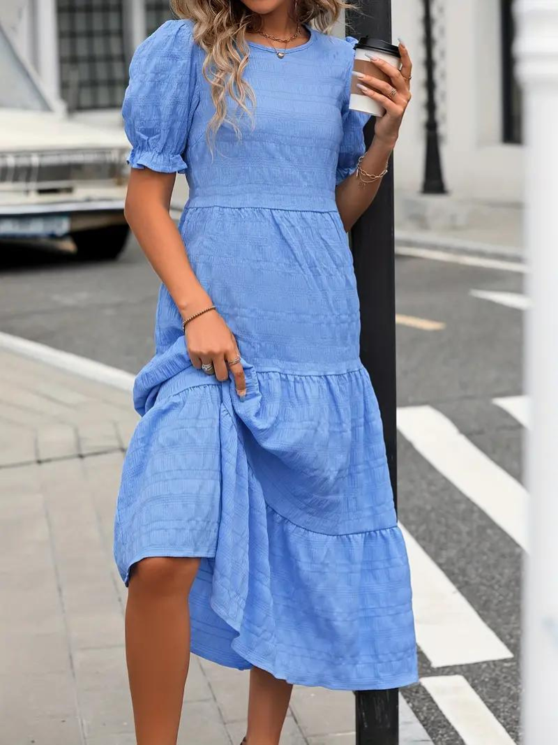 Ruffle Dress, Puff Sleeve, Tiered, Midi Dress, Summer Dress-Grace Aura