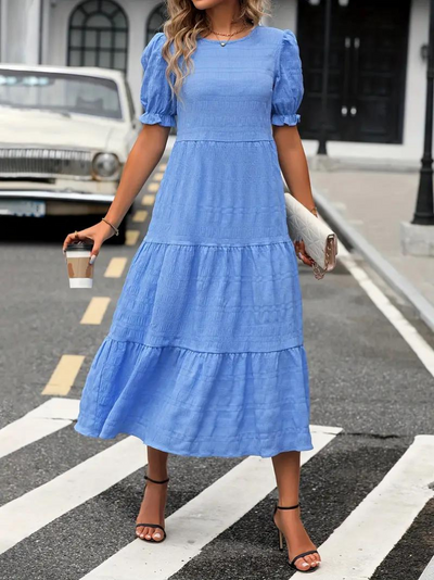 Ruffle Dress, Puff Sleeve, Tiered, Midi Dress, Summer Dress-Grace Aura