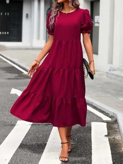 Ruffle Dress, Puff Sleeve, Tiered, Midi Dress, Summer Dress-Grace Aura