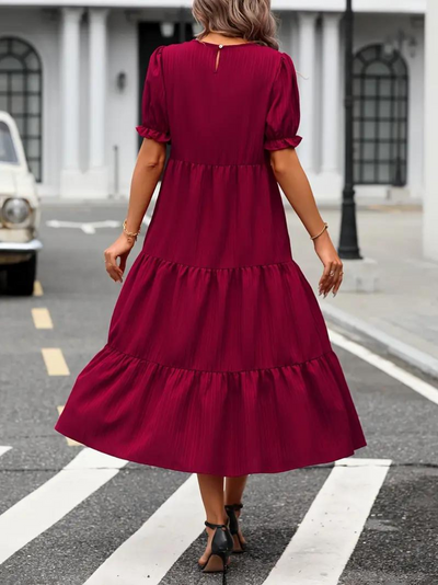 Ruffle Dress, Puff Sleeve, Tiered, Midi Dress, Summer Dress-Grace Aura