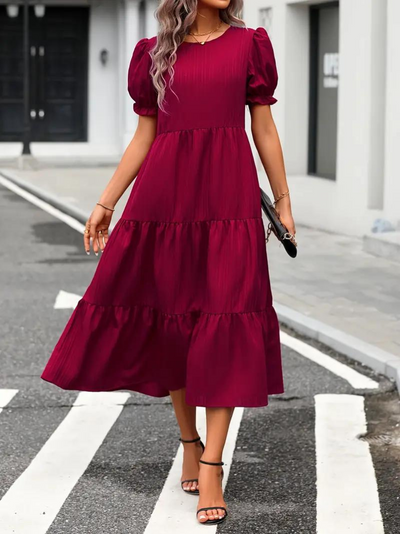 Ruffle Dress, Puff Sleeve, Tiered, Midi Dress, Summer Dress-Grace Aura