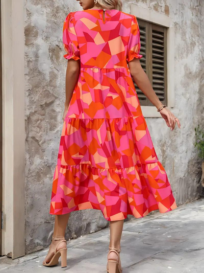 Ruffle Dress, Puff Sleeve, Tiered, Midi Dress, Summer Dress-Grace Aura