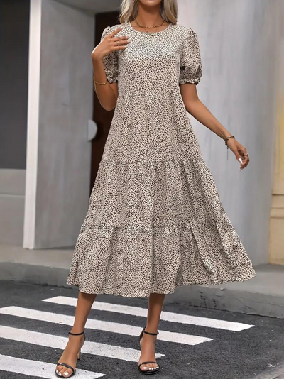 Ruffle Dress, Puff Sleeve, Tiered, Midi Dress, Summer Dress-Grace Aura