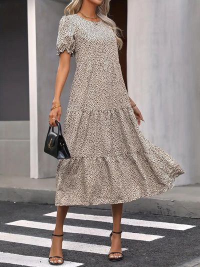 Ruffle Dress, Puff Sleeve, Tiered, Midi Dress, Summer Dress-Grace Aura