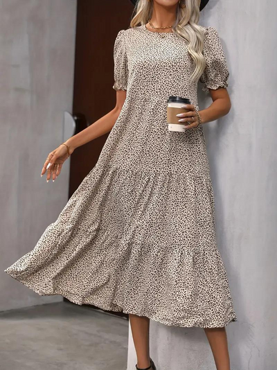 Ruffle Dress, Puff Sleeve, Tiered, Midi Dress, Summer Dress-Grace Aura