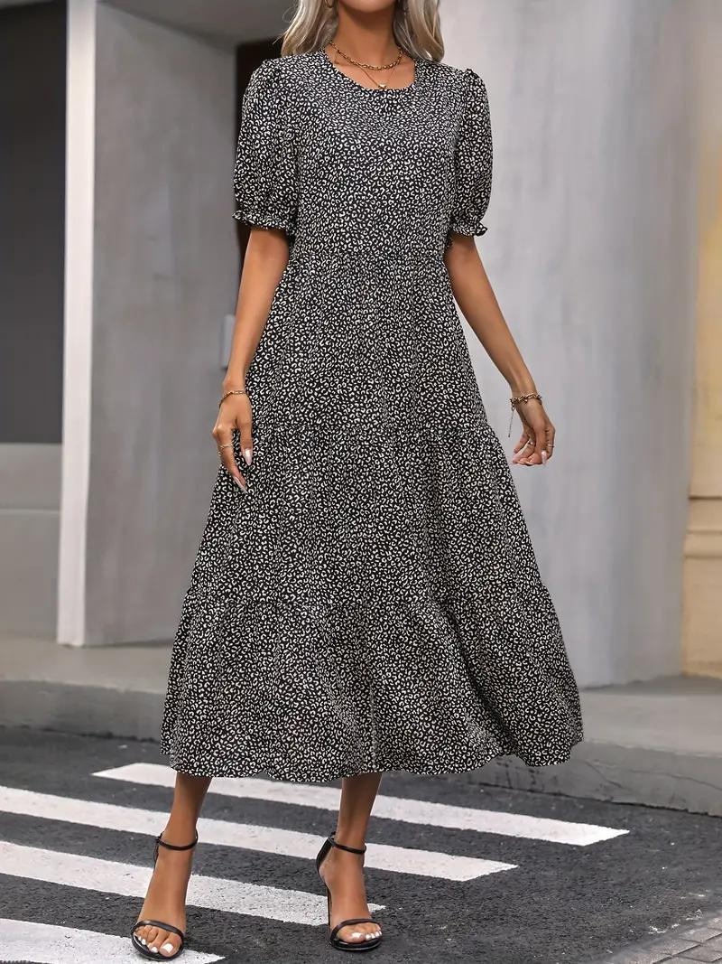 Ruffle Dress, Puff Sleeve, Tiered, Midi Dress, Summer Dress-Grace Aura