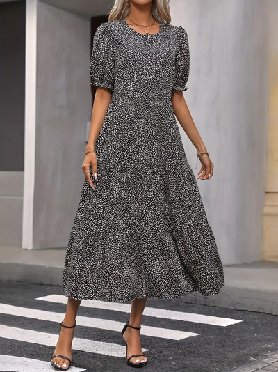 Ruffle Dress, Puff Sleeve, Tiered, Midi Dress, Summer Dress-Grace Aura