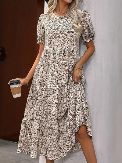 Ruffle Dress, Puff Sleeve, Tiered, Midi Dress, Summer Dress-Grace Aura