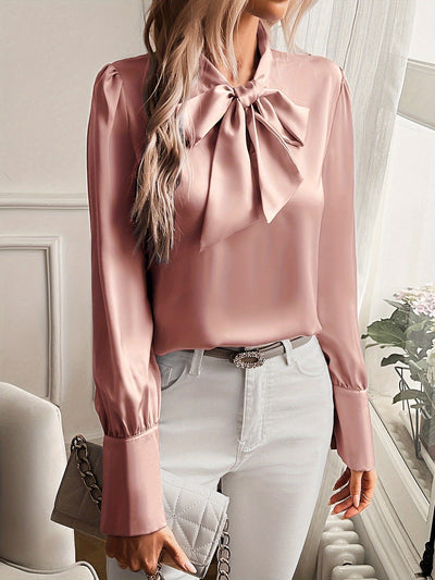 Satin Blouse | Long Sleeve | Lantern Sleeve | Tie Neck Blouse | Women's Blouse-Grace Aura