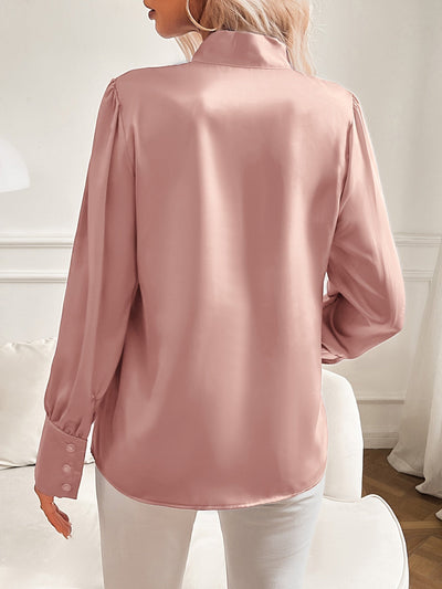 Satin Blouse | Long Sleeve | Lantern Sleeve | Tie Neck Blouse | Women's Blouse-Grace Aura