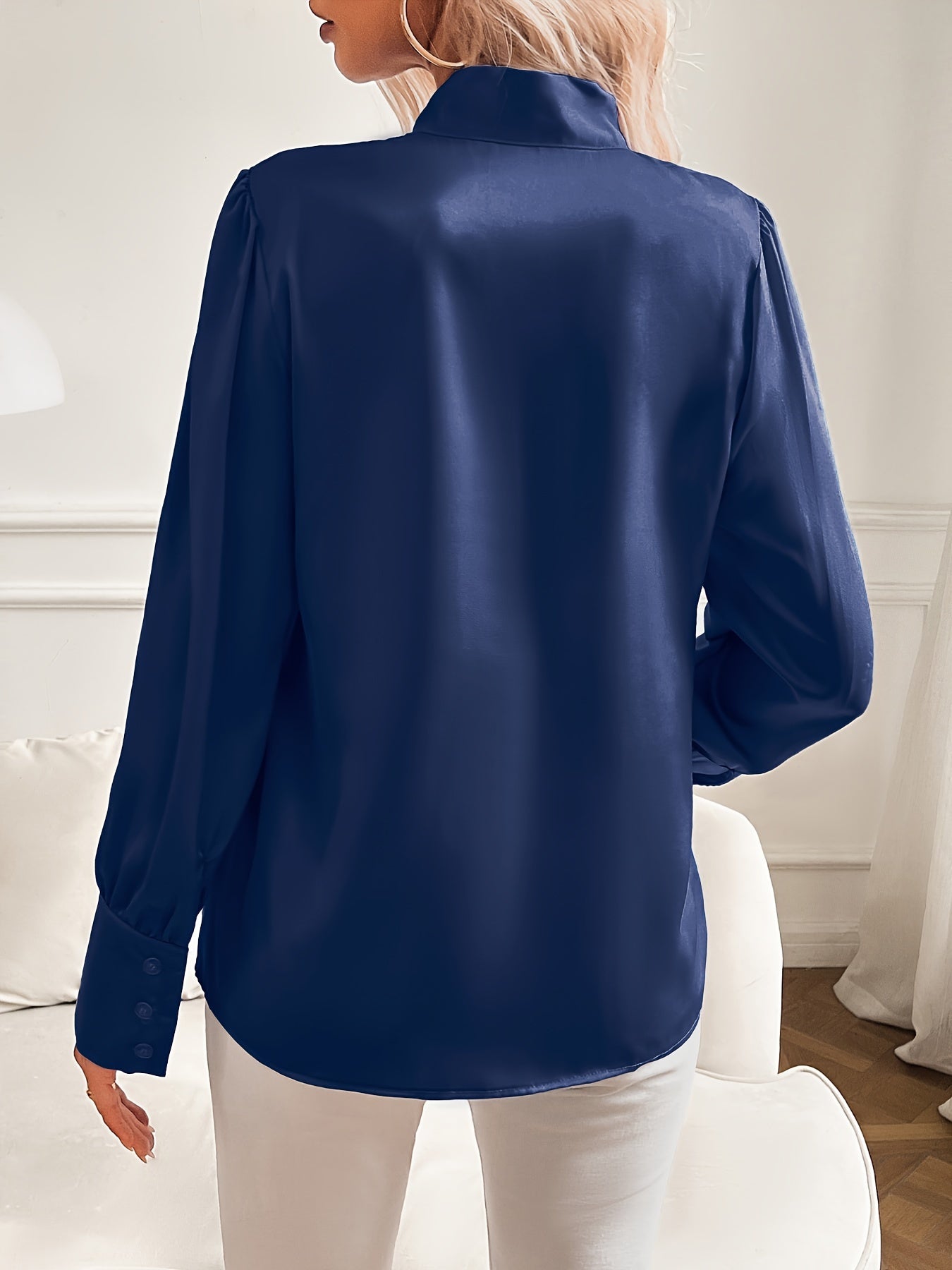 Satin Blouse | Long Sleeve | Lantern Sleeve | Tie Neck Blouse | Women's Blouse-Grace Aura
