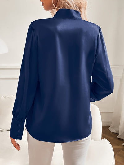 Satin Blouse | Long Sleeve | Lantern Sleeve | Tie Neck Blouse | Women's Blouse-Grace Aura