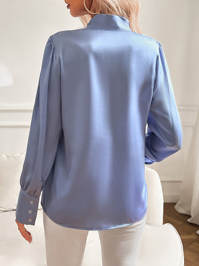 Satin Blouse | Long Sleeve | Lantern Sleeve | Tie Neck Blouse | Women's Blouse-Grace Aura