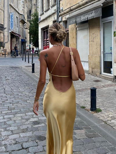 Satin Dress | Maxi | Slit | Backless Dress | Summer Dress-Grace Aura