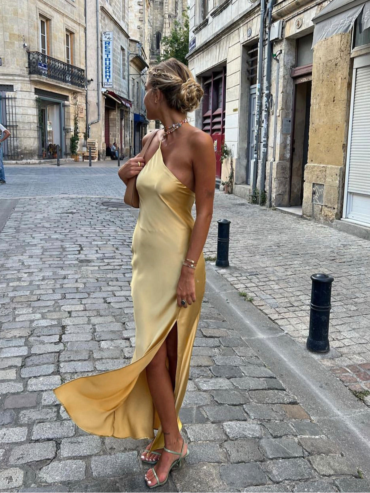 Satin Dress | Maxi | Slit | Backless Dress | Summer Dress-Grace Aura