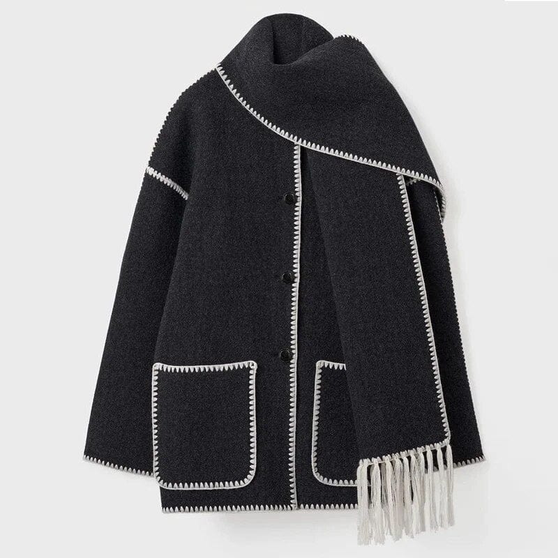Scarf Coat | Single Breasted | Loose Fit | Winter Coat | Women's Coat-Grace Aura
