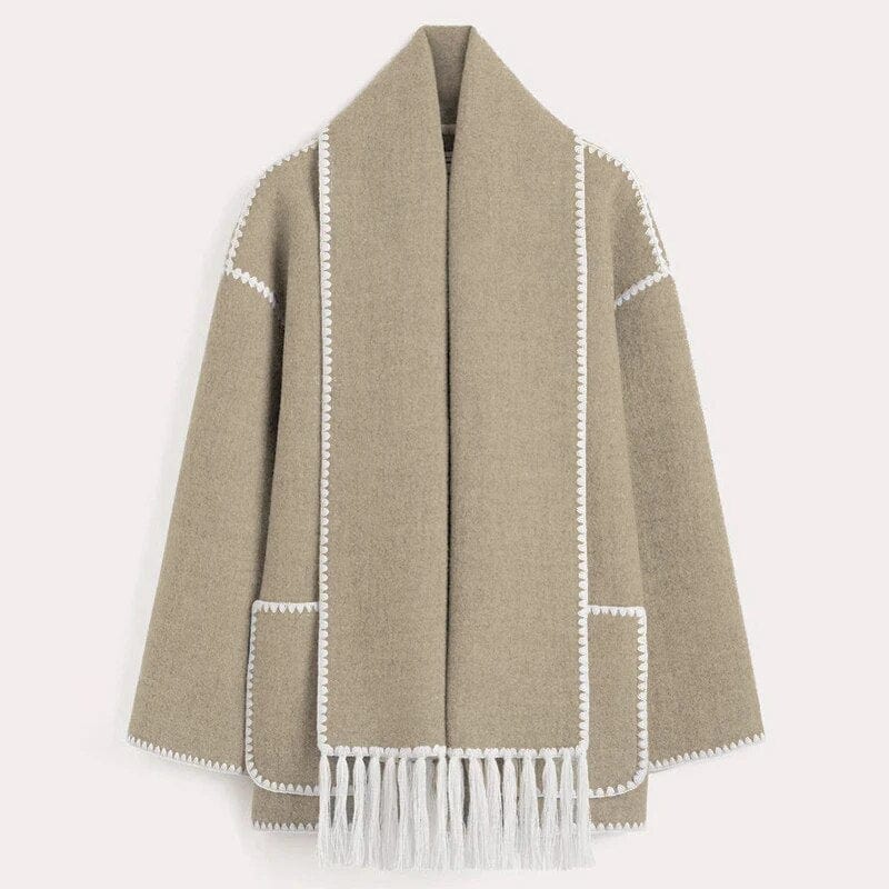 Scarf Coat | Single Breasted | Loose Fit | Winter Coat | Women's Coat-Grace Aura