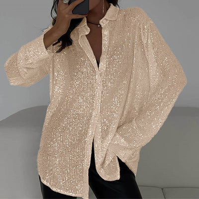 Sequin Blouse - Women's Long Sleeve Button-Up Sparkly Shirt-Grace Aura