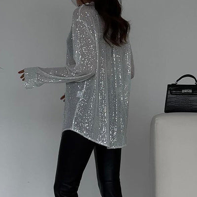 Sequin Blouse - Women's Long Sleeve Button-Up Sparkly Shirt-Grace Aura
