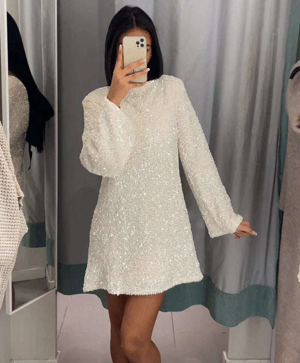 Sequin Dress - Women's Long Sleeve Sparkly Mini Party Dress-Grace Aura