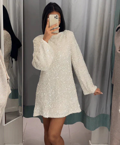 Sequin Dress - Women's Long Sleeve Sparkly Mini Party Dress-Grace Aura