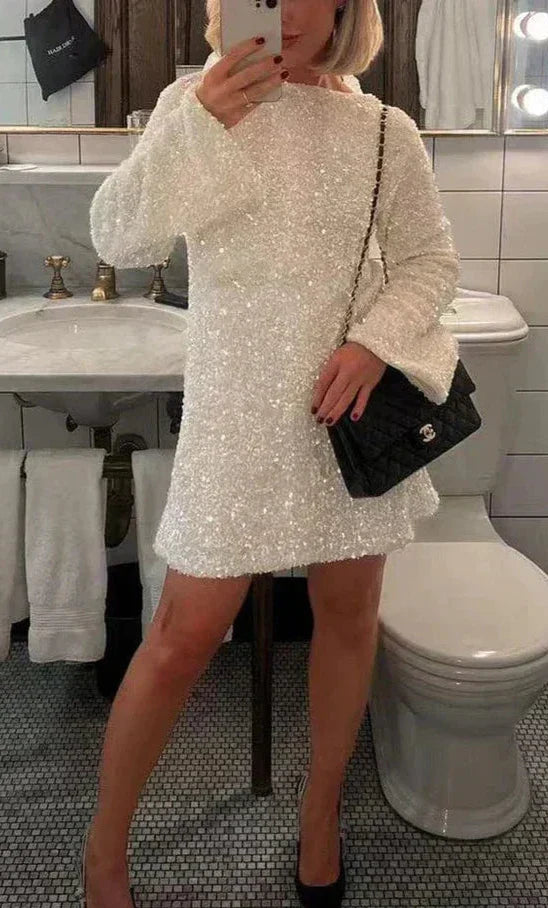 Sequin Dress - Women's Long Sleeve Sparkly Mini Party Dress-Grace Aura