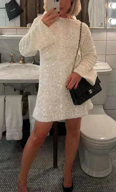 Sequin Dress - Women's Long Sleeve Sparkly Mini Party Dress-Grace Aura