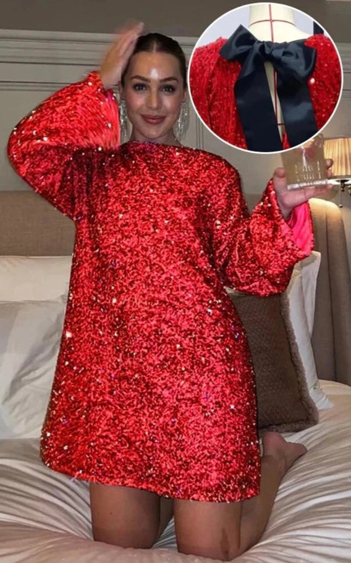 Sequin Dress - Women's Long Sleeve Sparkly Mini Party Dress-Grace Aura
