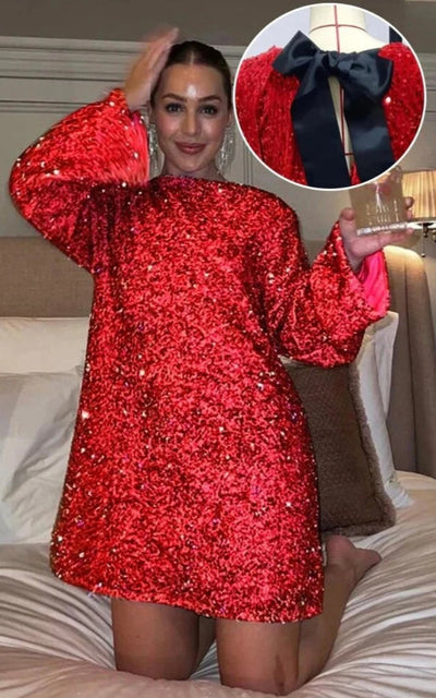 Sequin Dress - Women's Long Sleeve Sparkly Mini Party Dress-Grace Aura