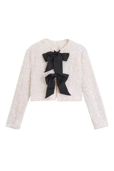 Sequin Top - Long Sleeve - Tie Front - Glitter Blouse - Women's Blouse-Grace Aura
