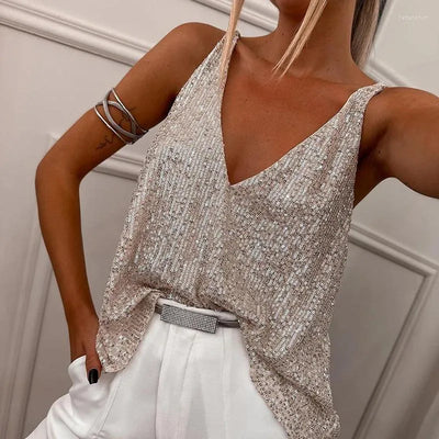 Sequin Top | Sleeveless | V-Neck | Glitter Top | Party Top-Grace Aura