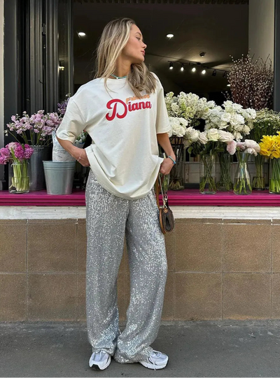 Sequin Trousers - Sparkly - Glitter - Wide Leg Pants - Ladies Sequin Trousers-Grace Aura
