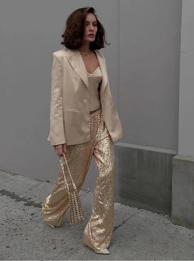 Sequin Trousers - Sparkly - Glitter - Wide Leg Pants - Ladies Sequin Trousers-Grace Aura