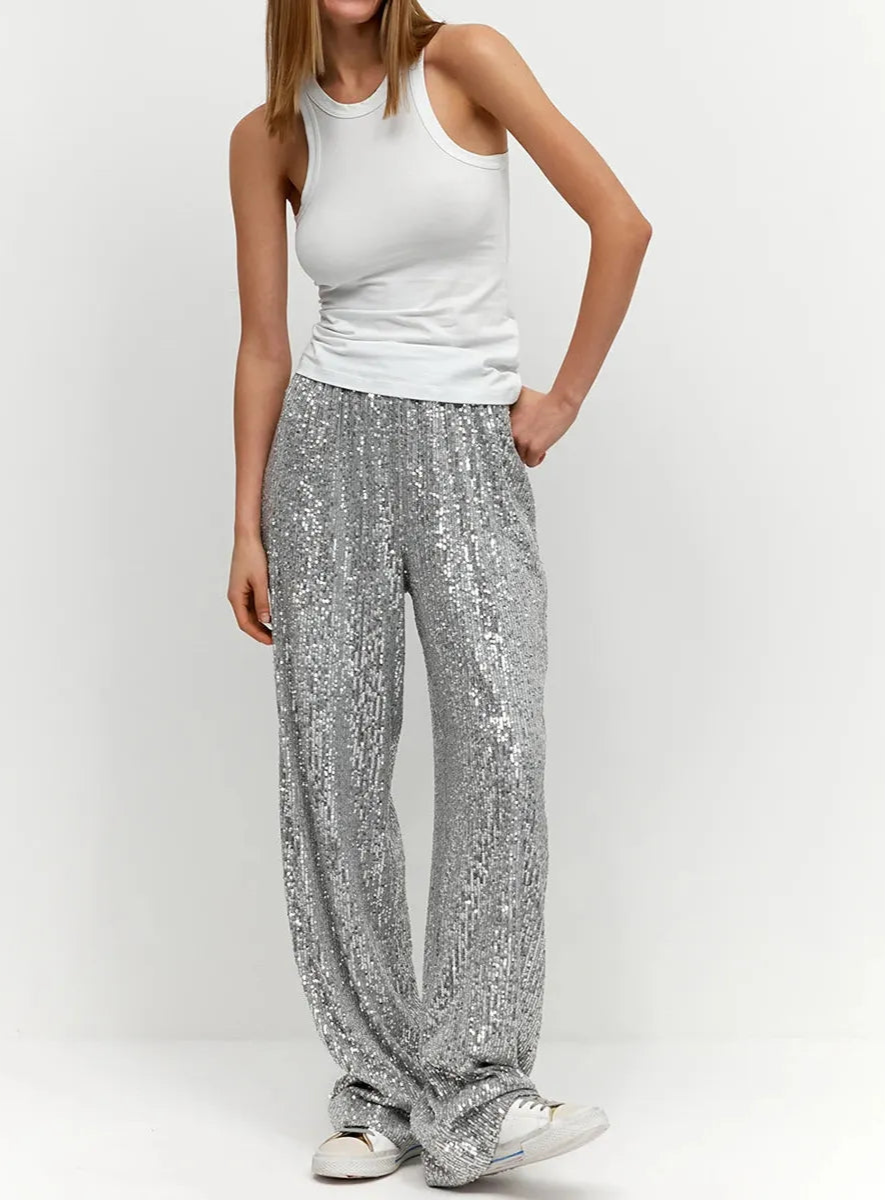 Sequin Trousers - Sparkly - Glitter - Wide Leg Pants - Ladies Sequin Trousers-Grace Aura