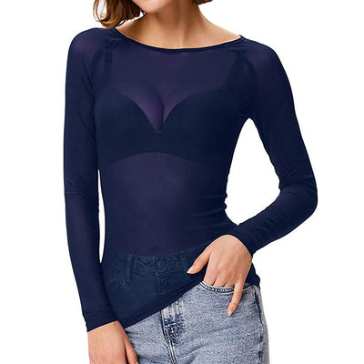 Sheer Long Sleeve Top - Black - White - Mesh Long Slleeve Top - Women's Clothing-Grace Aura